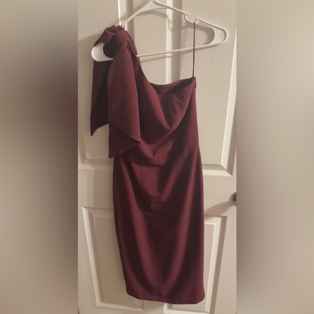 Tiff Asymmetrical Neck Sleeveless Mini Dress (Burgundy)